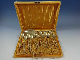 German 800 Silver Ice Cream Set Circa 1884 GW Vermeil In Fitted Box Leaf Branch - $2,630.14 CAD