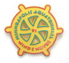 1991 MINNEAPOLIS AQUATENNIAL WIND &amp; WAVES Vtg ADVERTISEMENT BUTTON PIN Y... - $6.00