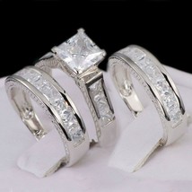 Lui &amp; Lei Diamante Princess Argento Sterling Fede Nuziale Fidanzamento Set - £433.31 GBP