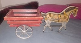 Vintage ca.1911 Gibbs Toy Co &quot;Pacing Joe&quot; Wood Litho Horse &amp; Cart Pull Toy  RARE - £104.60 GBP