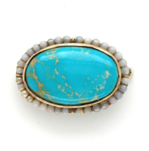 10k Yellow Gold Large Oval Turquoise Pin 1 1/8&quot; x 3/4&quot; Jewelry c1890s (#J6046) - £434.37 GBP