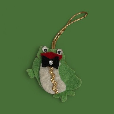 Vintage Handmade Sequin/Felt Santa Snowman Frog Christmas Ornaments Lot Of 5 Item image 3