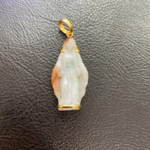 14K Solid Real Gold The Blessed Virgin Mary Carving Natural Jade Pendant - £352.91 GBP