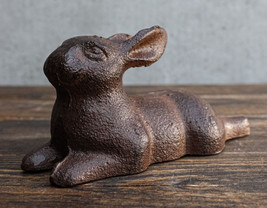 Ebros Gift Cast Iron Whimsical Bunny Rabbit Lying Down 3D Art Animal Sculpture - £15.22 GBP