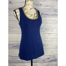 Soft Surroundings Tank Top Womens M Slvless Gold Braided Scoop Neck Stretch Blue - £15.60 GBP