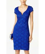 Connected Apparel Gracie Cobalt Blue Stretch Sequin Lace Sheath Dress 6 ... - €38,35 EUR