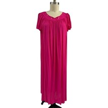  VTG Miss Elaine  L Fuchsia Pink Nylon Nightgown Embroidered Floral yoke... - $77.22