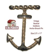 Vintage Pin Nautical Goldtone Anchor Brooch Pin 2.5&quot; x 1.7&quot; - $11.95