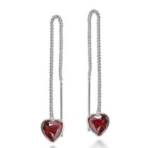 Romantic Deep Red Cubic Zirconia Heart on Sterling Silver Slide Thru Earrings - £9.26 GBP