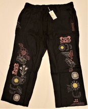 Johnny Was Zara Embroidered 100%Linen Pants Sz.XL Black   - £119.60 GBP