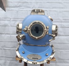 Antique Diving Helmet US Navy Mark V 18&quot; Blue Scuba Deep Sea Diver&#39;s Helmet - £144.98 GBP