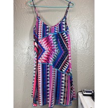Express Bold Geometric Print Casual Shift Dress Pink Blue Purple Size Me... - $464.68 MXN