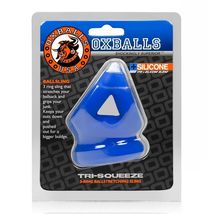Tri Squeeze Cocksling Ball Stretcher Oxballs Silicone Tpr Blend Cobalt Ice - £29.52 GBP