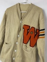Vintage Cardigan Sweater Knit Varsity W Made USA Medium Wool 50s 60s - £63.26 GBP