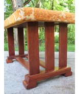 small ANTIQUE stool upholstered late SIGNED 1917 sewing oak arts crafts - $5,383.44 MXN