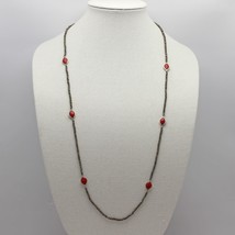 RARE Retired Silpada 36&quot; Sterling Faceted Pyrite Bead Red Glass Station Necklace - £62.90 GBP