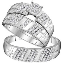 10kt White Gold His &amp; Hers Round Diamond Cluster Matching Bridal Wedding Ring Ba - £466.01 GBP