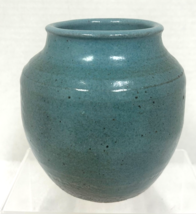 Artisan Studio Art Pottery Handmade Blue Glossy Stoneware Pot Vase Jar 5... - $44.55