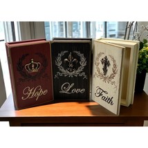 Faux Hollow Book Set Love Hope Faith Secret Storage Shelf Decor Weathere... - $47.47