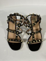 New EXE’ Block Heel Sandals Black Leather Gold Studs Ankle Wrap Size 5.5-6.5  - £18.66 GBP