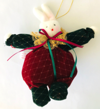 Victorian Style Bunny Christmas Ornament Plush Chubby Rabbit by Enesco - £11.10 GBP