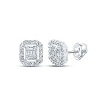 10kt White Gold Mens Baguette Diamond Cluster Earrings 1/4 Cttw - £266.61 GBP