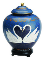 Large/Adult 410 cubic inches Swan Lake Cloisonne Companion Funeral Urn for Ashes - £359.70 GBP