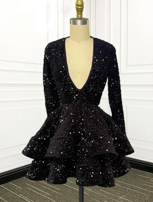 Primary image for Black Mini Prom Dresses Sparkly Sequin A Line 21st Birthday Party Dresses Cockta