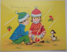 Vintage Autumn Joy Litho Little Boy &amp; Girl Thinking Of You Card 1981 Unused - $1.50