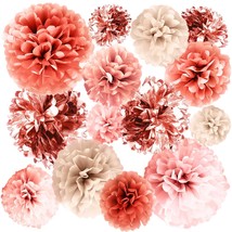 20 Pcs Rose Gold Party Decorations - Metallic Foil And Tissue Paper Pom Poms - B - £27.25 GBP