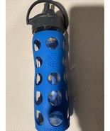Lifefactory 16 oz Glass Water Bottle Straw Cap and Silicone Sleeve Blue - €7,72 EUR