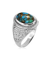 Sterling Silver Marijuana Weed Leaf Blue Copper Turquoise Statement Ring - $131.99