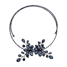 Sparkling Black Crystal Floral Bouquet Wraparound Choker Necklace - $22.64
