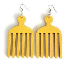 Afro Pick Earrings Comb Earrings African American Earrings Wood Earrings Ethnic  - £18.37 GBP