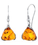 Sterling Silver Baltic Amber Trillion Shape Fishhook Earrings - £85.24 GBP