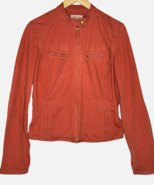Lucky Brand Full Zip Moto Jacket Womens Size L Cotton Rust Orange Snap C... - $40.26 CAD