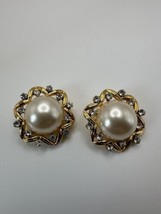 Vintage Joan Rivers 3.2cm Gold Rhinestone Faux Pearl Clip Earrings  - £31.32 GBP