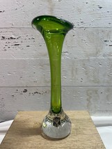 Golden Crown E&amp;R Sweden Green Clear Art Glass Tulip Shape Bud Vase with Label - £23.20 GBP