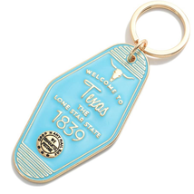 Blue Gold Enamel Welcome To Texas Keychain - £11.68 GBP