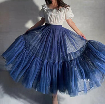 Women Tiered Tutu Skirt Outfit Navy Blue Layered Skirt Plus Size Holiday Outfit  image 6