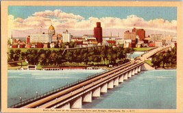 Susquehanna River and Bridges, Harrisburg, PA 1950&#39;s Linen Postcard (C6) - £3.62 GBP