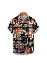 Hot Rod Crossed Pistons racing Viva Las Vegas Rockabilly Hawaiian shirt ... - £22.71 GBP