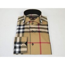 Men's AXXESS Turkey English Plaid Shirt 100% Soft Cotton High Collar 120-09 Tan image 5