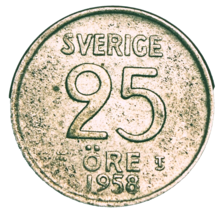 Sweden 25 Ore, 1958~Silver~Free Shipping #A21 - $5.09