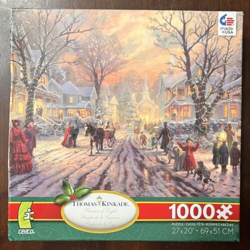 Thomas Kinkade VICTORIAN CHRISTMAS CAROL Winter Snow Sleigh 1000Pc Jigsaw Puzzle - $10.80