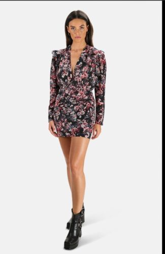 IRO Merca Dress Silk Floral Ruched Pleated V-Neck Mini $695, Sz 34 US 2,... - $138.59