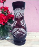 Vintage Czech Bohemian Ruby Red Cut to Clear Crystal 8&quot; Vase - £20.24 GBP