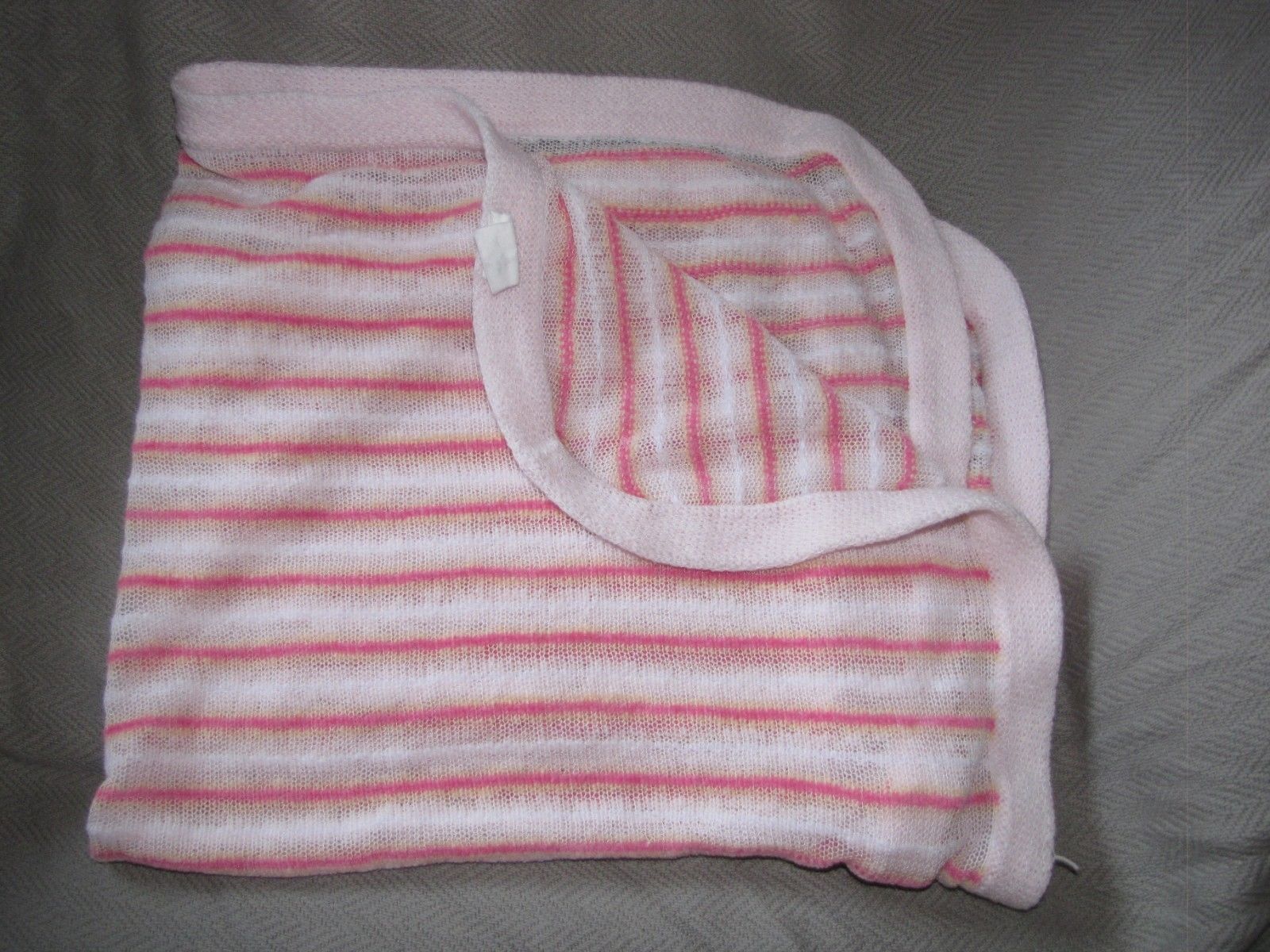 Baby Tykes Pink Knit Baby Blanket Yellow Pink Stripes Carters Carter's - £11.07 GBP