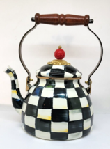 Mackenzie Childs Black White Courtly Check Teapot Red Finial 2 Quart - £77.53 GBP
