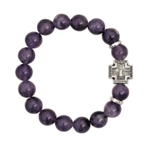 Ametista Naturale Pietra Greco Ortodosso Montante Athos Croce Prayer Cor... - $21.78